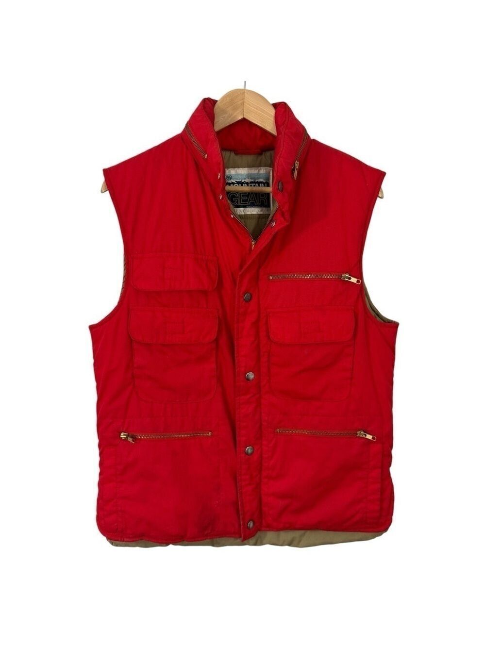 Vintage 80s 90s Hiking Vest Mens M Red Full Zip Puffer Pockets Packable GUC